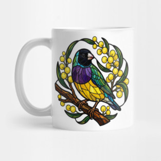 Gouldian Finch in Stained Glass Botanical Style Mug
