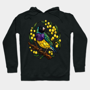 Gouldian Finch in Stained Glass Botanical Style Hoodie