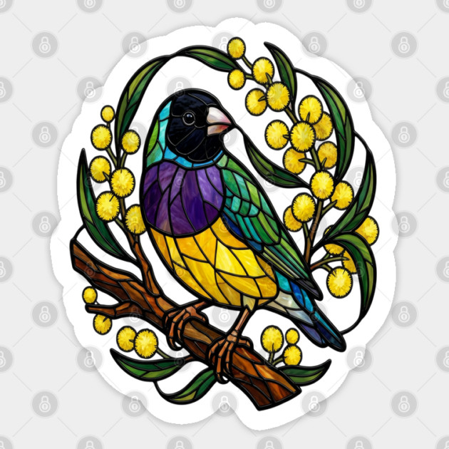 Gouldian Finch in Stained Glass Botanical Style Sticker by BirdsnStuff