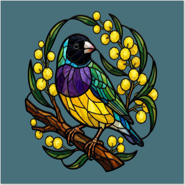 Gouldian Finch in Stained Glass Botanical Style Wall Art by BirdsnStuff