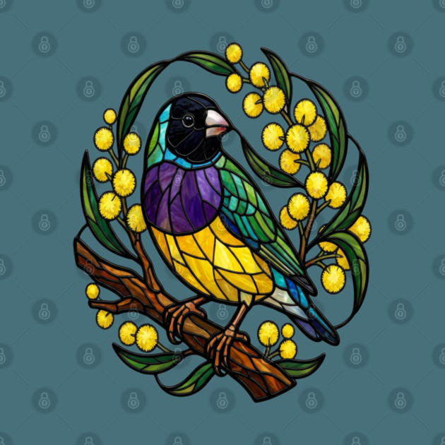 Gouldian Finch in Stained Glass Botanical Style by BirdsnStuff