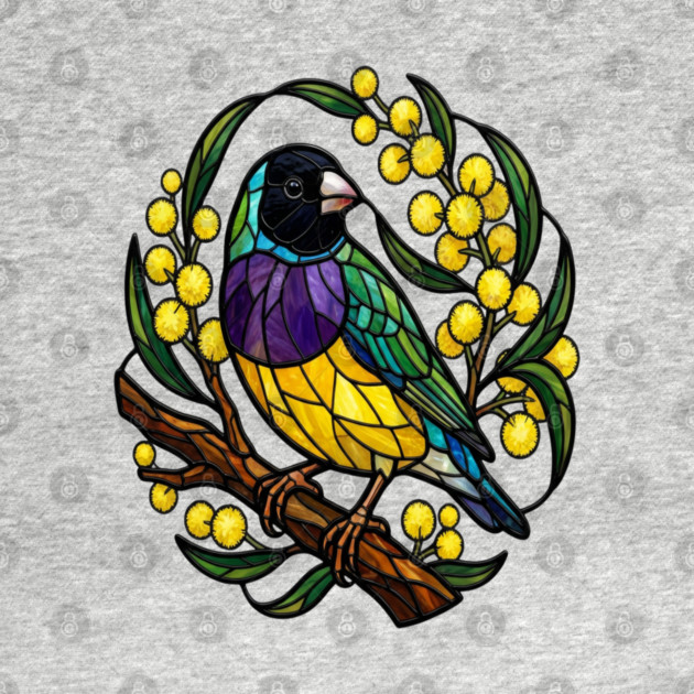 Gouldian Finch in Stained Glass Botanical Style by BirdsnStuff
