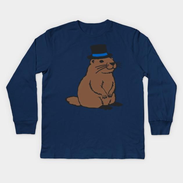 Dapper Groundhog in Top Hat – Groundhog Day Gentleman Kids Long Sleeve T-Shirt by DonWillisJrArt