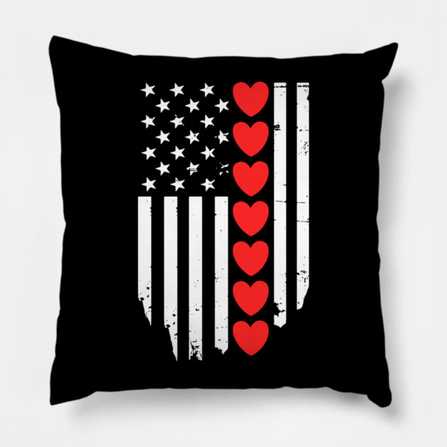 Valentines Day American Flag Pillow by Creatifly Graphic Tees