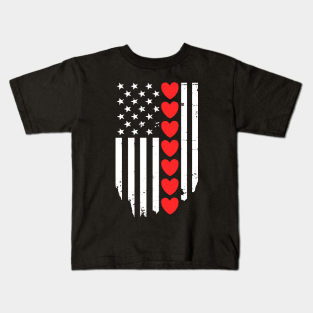 Valentines Day American Flag Kids T-Shirt by Creatifly Graphic Tees