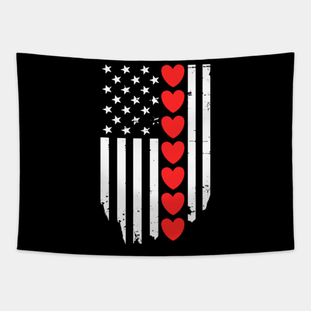 Valentines Day American Flag Tapestry by Creatifly Graphic Tees
