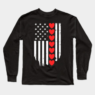 Valentines Day American Flag Long Sleeve T-Shirt