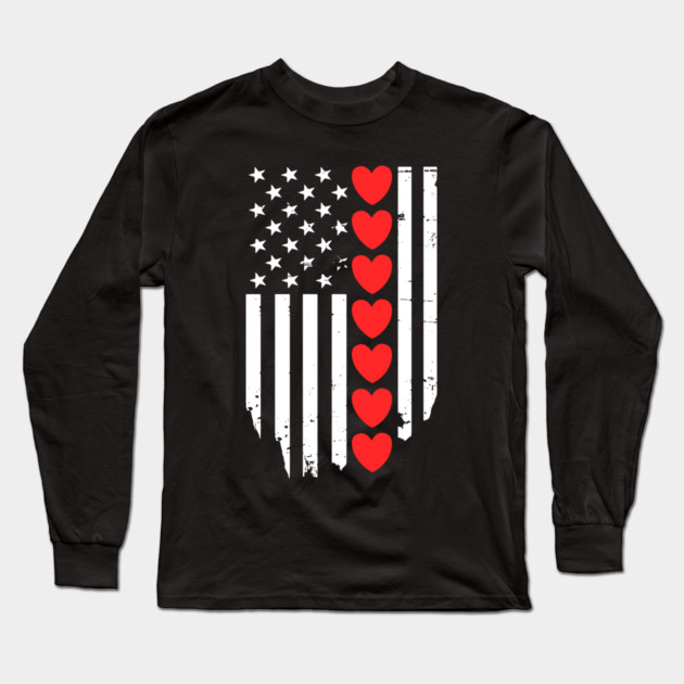 Valentines Day American Flag Long Sleeve T-Shirt by Creatifly Graphic Tees