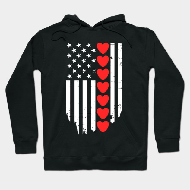 Valentines Day American Flag Hoodie by Creatifly Graphic Tees