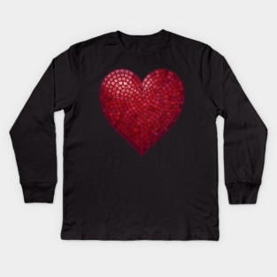 Red Mosaic Heart Kids Long Sleeve T-Shirt