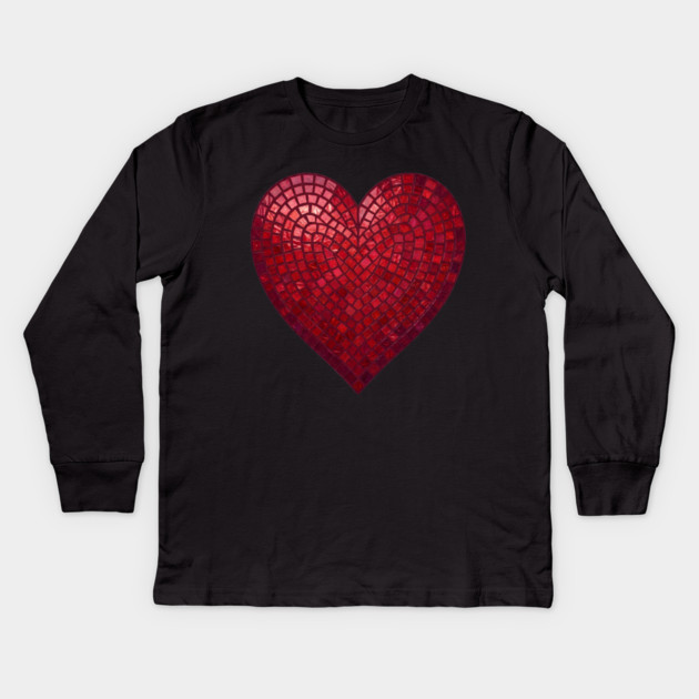 Red Mosaic Heart Kids Long Sleeve T-Shirt by Creatifly Graphic Tees