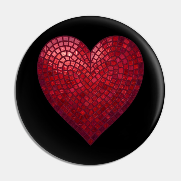 Red Mosaic Heart Pin by Creatifly Graphic Tees