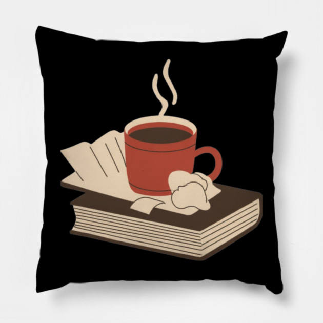 Vintage Books and Coffee Aesthetic Pillow by SR8891