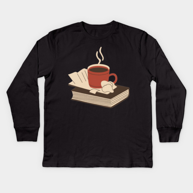 Vintage Books and Coffee Aesthetic Kids Long Sleeve T-Shirt by SR8891