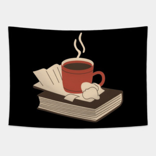 Vintage Books and Coffee Aesthetic Tapestry