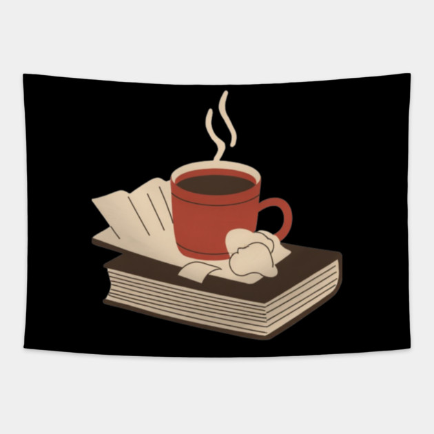 Vintage Books and Coffee Aesthetic Tapestry by SR8891
