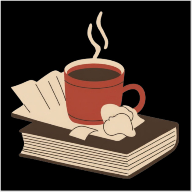 Vintage Books and Coffee Aesthetic Wall Art by SR8891