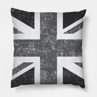 Union Jack Vintage Grayscale - United Kingdom Flag Pillow