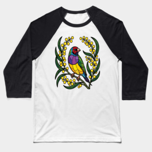 Gouldian Finch Stained Glass Botanical Bird Art Baseball T-Shirt