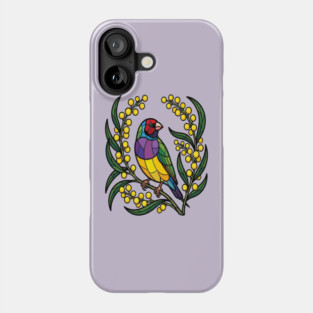 Gouldian Finch Stained Glass Botanical Bird Art Phone Case