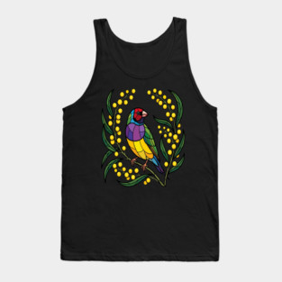Gouldian Finch Stained Glass Botanical Bird Art Tank Top