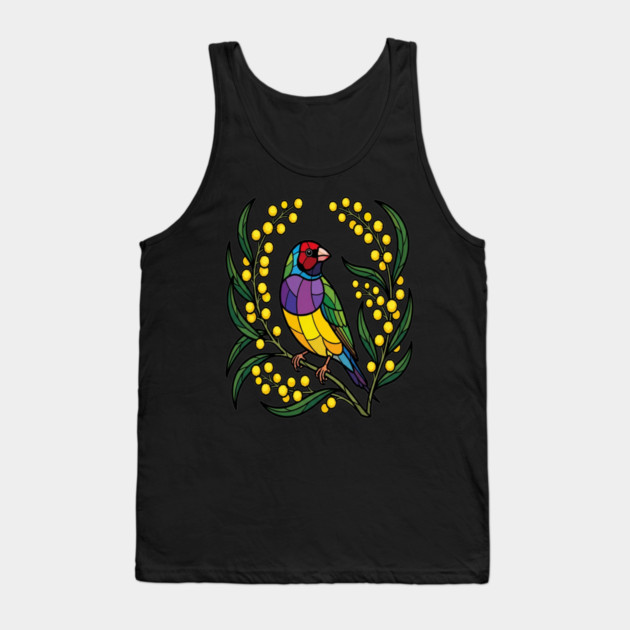 Gouldian Finch Stained Glass Botanical Bird Art Tank Top by BirdsnStuff