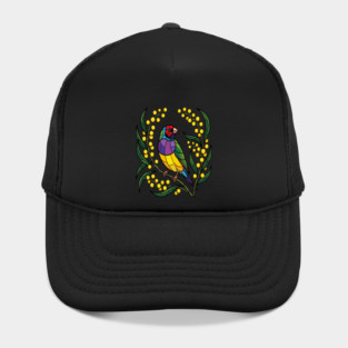 Gouldian Finch Stained Glass Botanical Bird Art Hat
