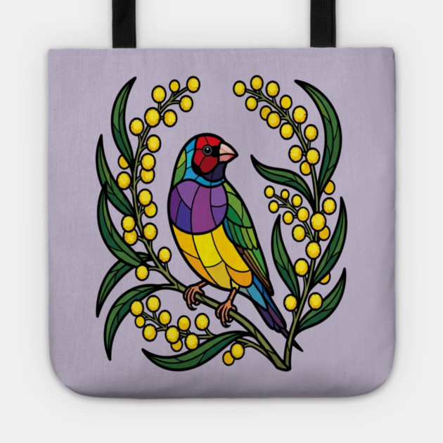 Gouldian Finch Stained Glass Botanical Bird Art Tote by BirdsnStuff