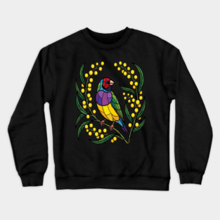 Gouldian Finch Stained Glass Botanical Bird Art Crewneck Sweatshirt