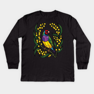 Gouldian Finch Stained Glass Botanical Bird Art Kids Long Sleeve T-Shirt