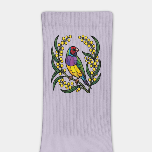 Gouldian Finch Stained Glass Botanical Bird Art by BirdsnStuff