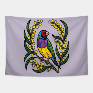 Gouldian Finch Stained Glass Botanical Bird Art Tapestry