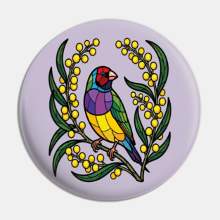 Gouldian Finch Stained Glass Botanical Bird Art Pin