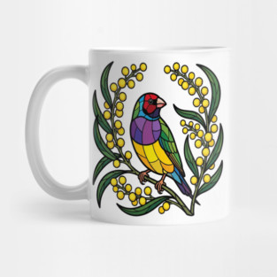 Gouldian Finch Stained Glass Botanical Bird Art Mug