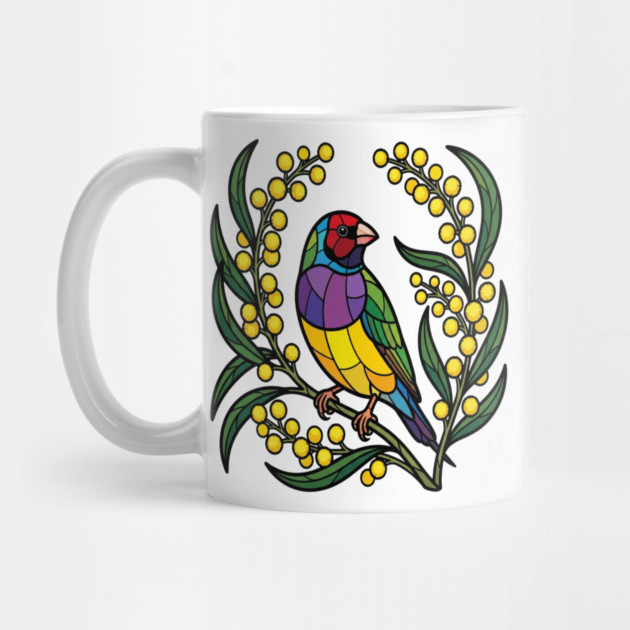 Gouldian Finch Stained Glass Botanical Bird Art by BirdsnStuff
