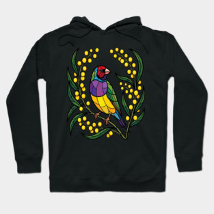 Gouldian Finch Stained Glass Botanical Bird Art Hoodie