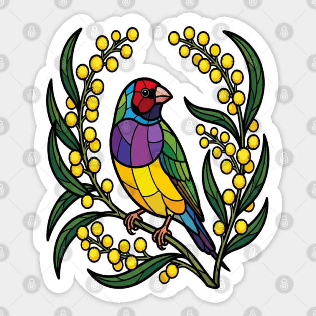 Gouldian Finch Stained Glass Botanical Bird Art Sticker by BirdsnStuff