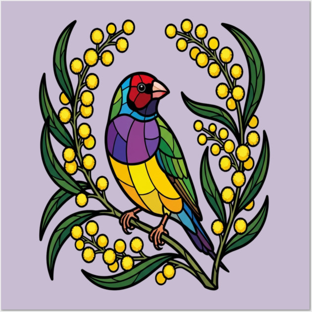 Gouldian Finch Stained Glass Botanical Bird Art Wall Art by BirdsnStuff