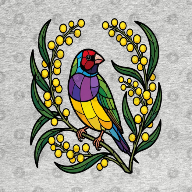 Gouldian Finch Stained Glass Botanical Bird Art by BirdsnStuff