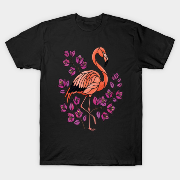 Flamingo Botanical Wildlife Illustration T-Shirt by BirdsnStuff