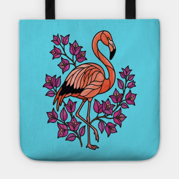 Flamingo Botanical Wildlife Illustration Tote by BirdsnStuff