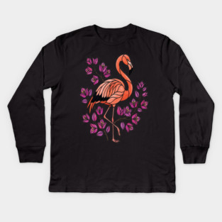 Flamingo Botanical Wildlife Illustration Kids Long Sleeve T-Shirt