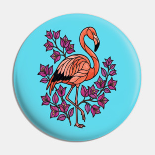 Flamingo Botanical Wildlife Illustration Pin
