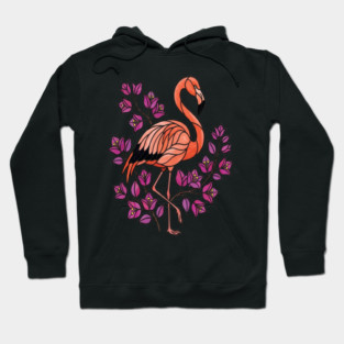 Flamingo Botanical Wildlife Illustration Hoodie