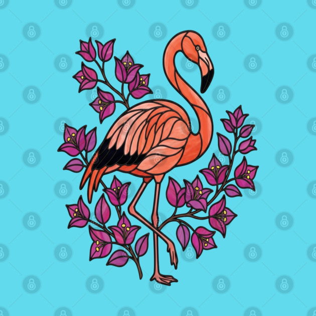 Flamingo Botanical Wildlife Illustration by BirdsnStuff