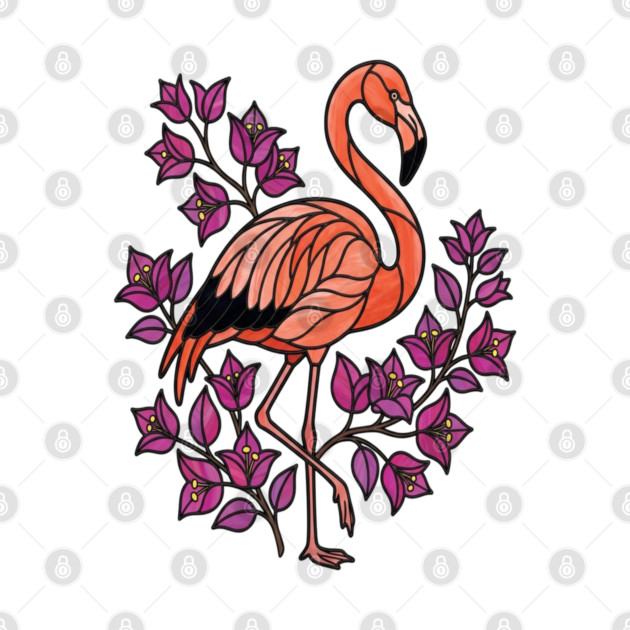 Flamingo Botanical Wildlife Illustration by BirdsnStuff