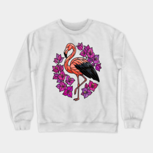 Stained Glass Flamingo with Pink Floral Art Crewneck Sweatshirt