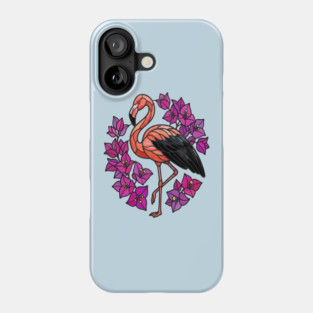 Stained Glass Flamingo with Pink Floral Art Phone Case