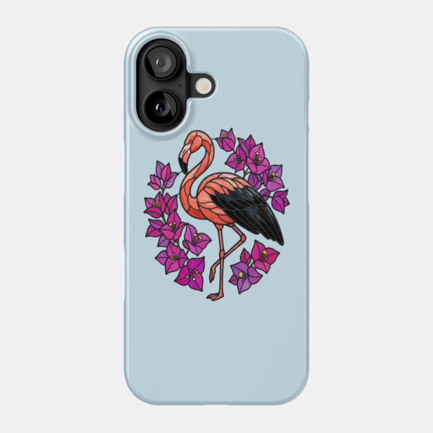Stained Glass Flamingo with Pink Floral Art Phone Case by BirdsnStuff