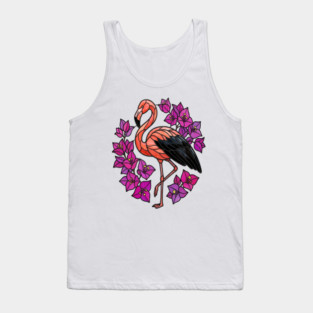 Stained Glass Flamingo with Pink Floral Art Tank Top
